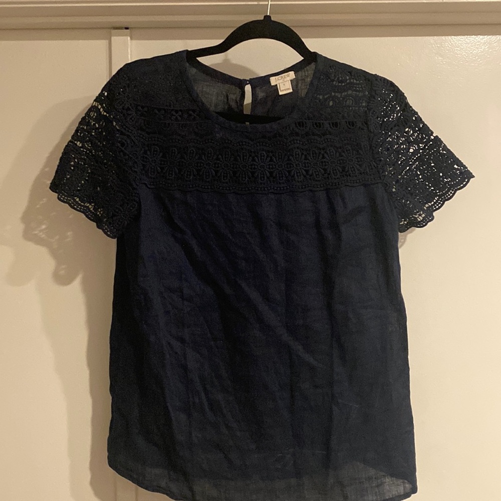 Navy Blue J Crew Eyelet Short Sleeve Blouse